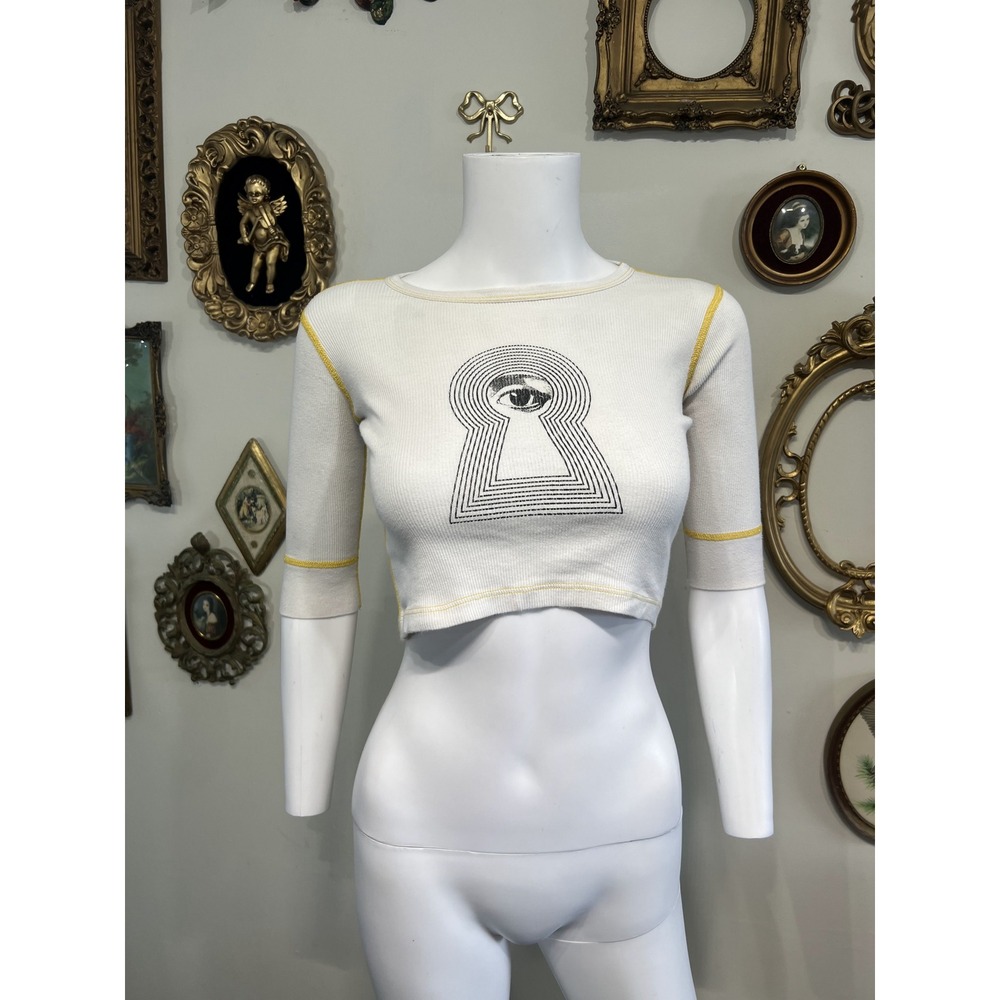 The Great China Wall White Ribbed Graphic Crop Top Size 2T